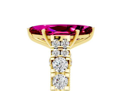 Yellow gold Marquise Cut Garnet Classic Solitaire Ring with Pavé Band and Four-Prong Setting_5