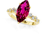 Yellow gold Marquise Cut Garnet Cluster Side Stone Solitaire Ring with Prong Setting_25