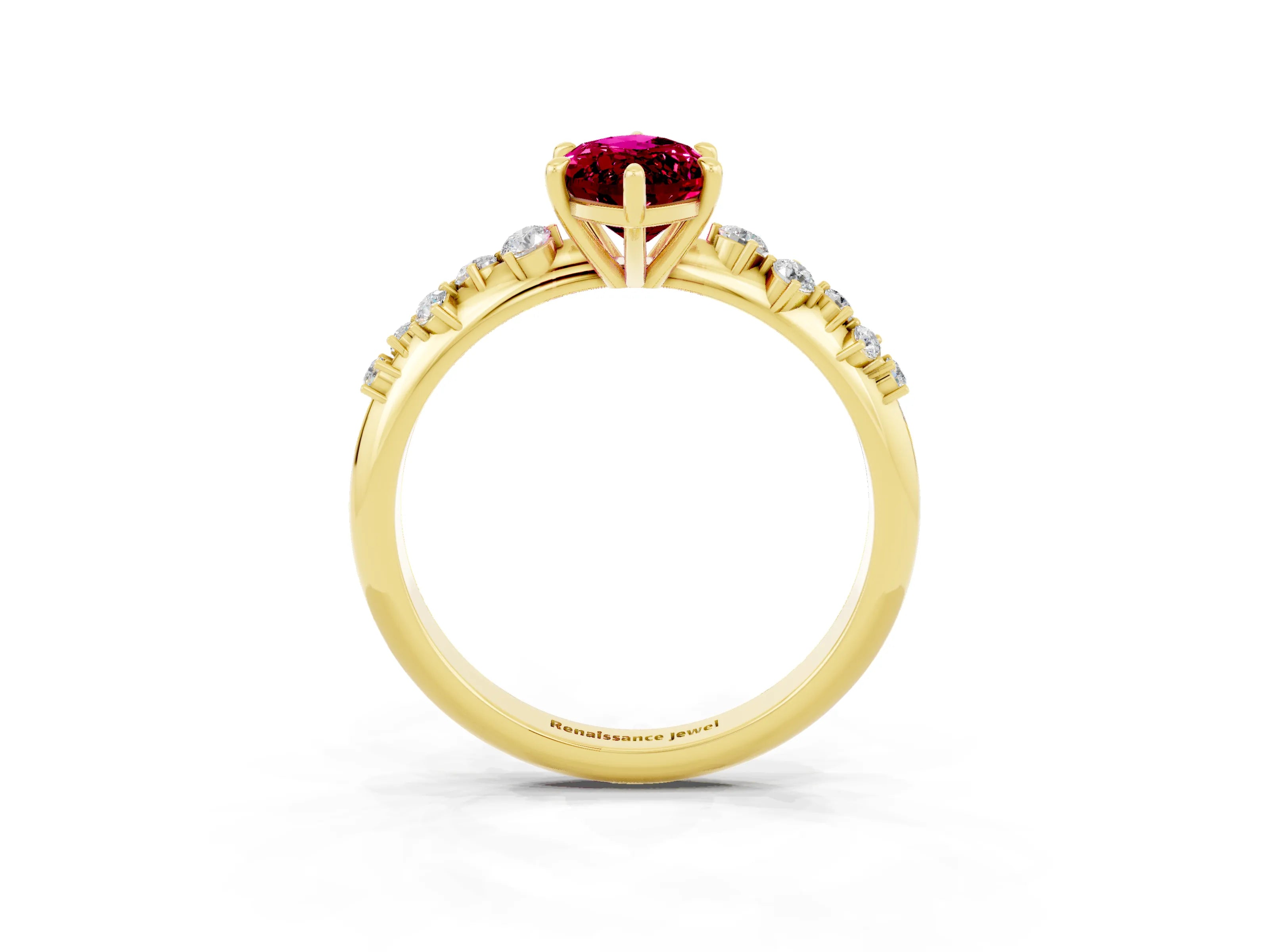 Yellow gold Marquise Cut Garnet Cluster Side Stone Solitaire Ring with Prong Setting_27