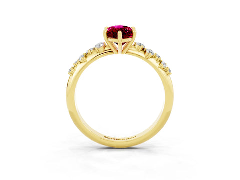 Yellow gold Marquise Cut Garnet Cluster Side Stone Solitaire Ring with Prong Setting_27