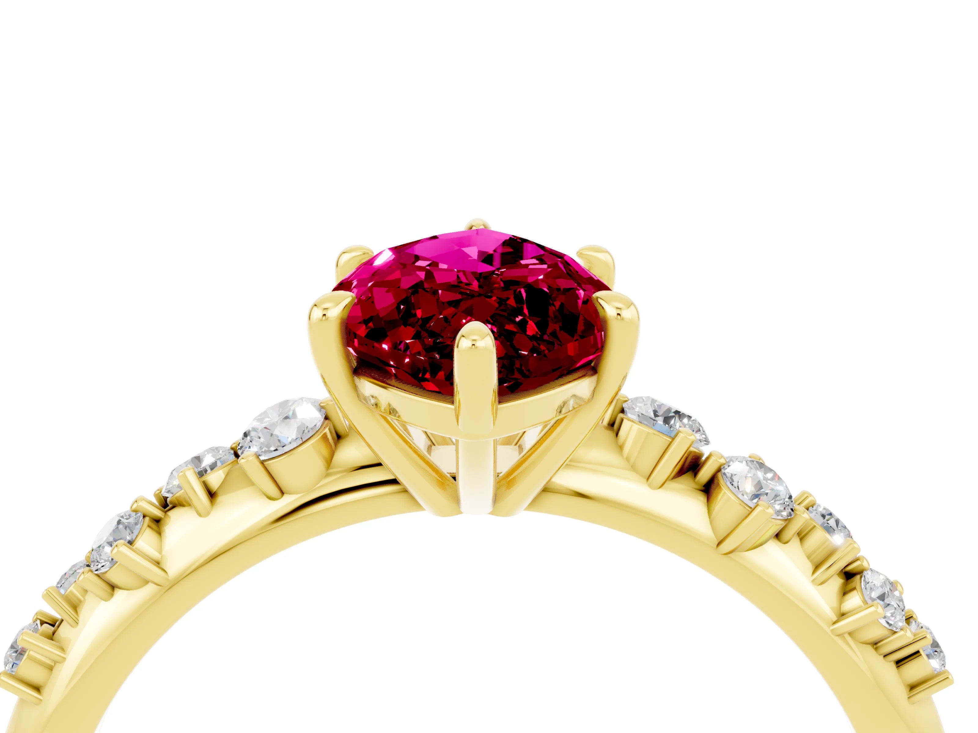 Yellow gold Marquise Cut Garnet Cluster Side Stone Solitaire Ring with Prong Setting_28