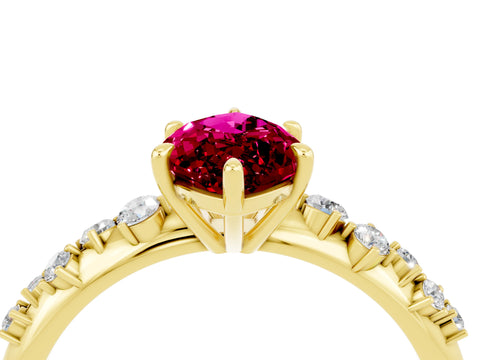 Yellow gold Marquise Cut Garnet Cluster Side Stone Solitaire Ring with Prong Setting_28