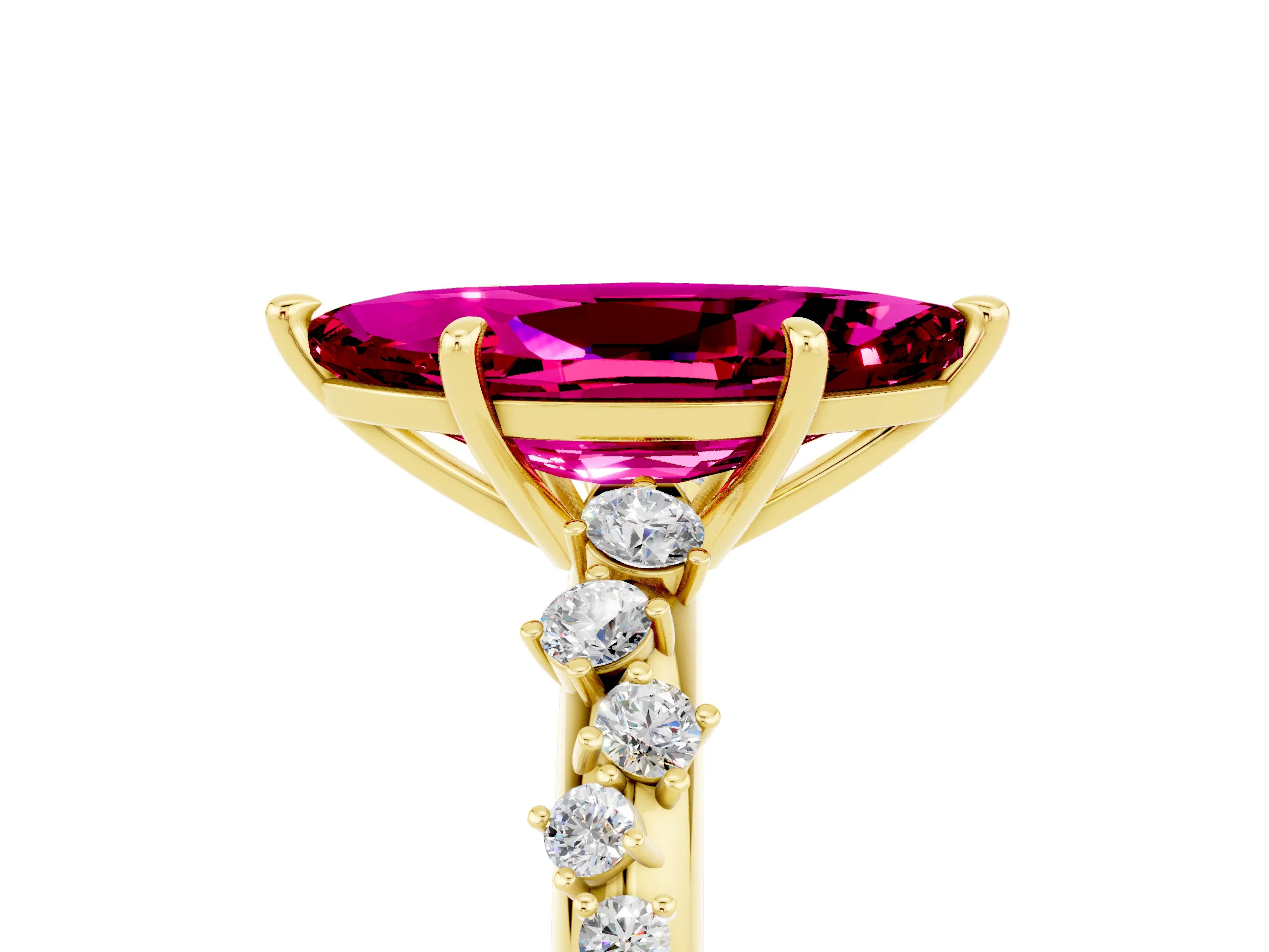 Yellow gold Marquise Cut Garnet Cluster Side Stone Solitaire Ring with Prong Setting_29