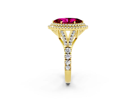 Yellow gold Marquise Cut Garnet Double Halo Ring with Split Shank and Prong Setting_14