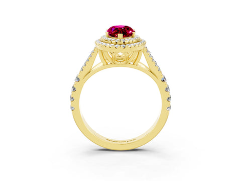 Yellow gold Marquise Cut Garnet Double Halo Ring with Split Shank and Prong Setting_15