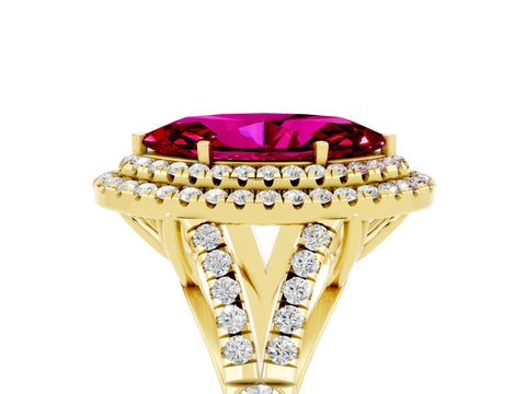 Yellow gold Marquise Cut Garnet Double Halo Ring with Split Shank and Prong Setting_17