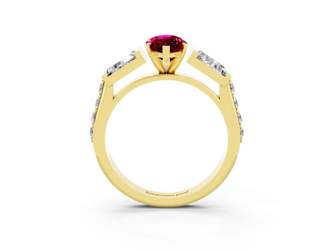 Yellow gold Marquise Cut Garnet Engagement Ring with Baguette Side Stones and Channel Set Band_3