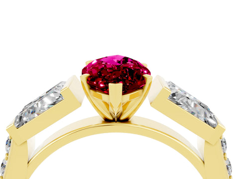 Yellow gold Marquise Cut Garnet Engagement Ring with Baguette Side Stones and Channel Set Band_4