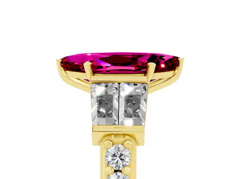 Yellow gold Marquise Cut Garnet Engagement Ring with Baguette Side Stones and Channel Set Band_5