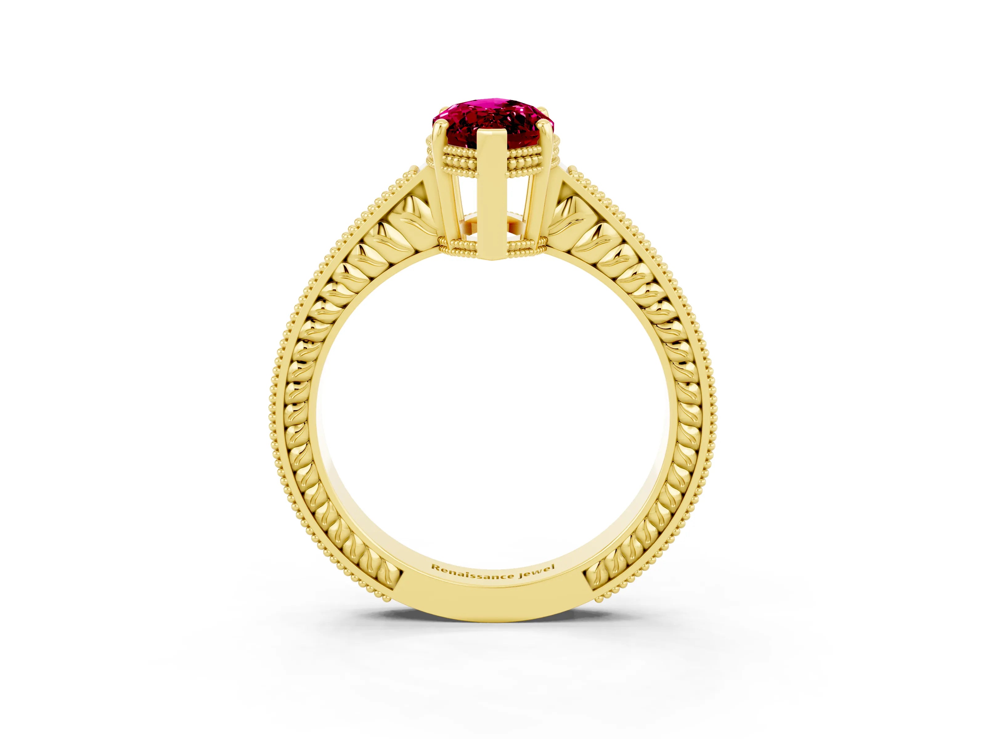 Yellow gold Marquise Cut Garnet Engagement Ring with Milgrain Channel Set Band and Prong Setting_3