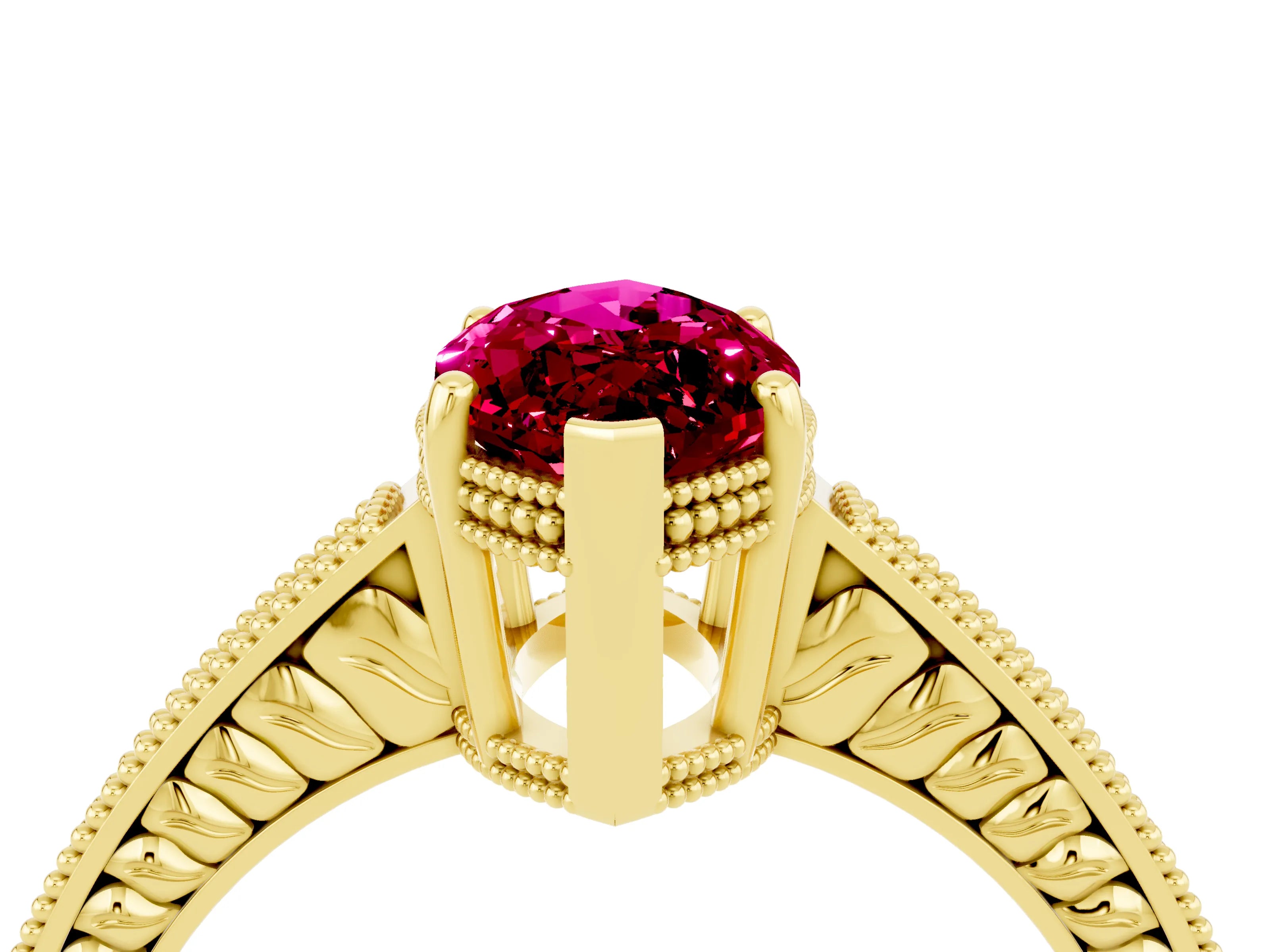 Yellow gold Marquise Cut Garnet Engagement Ring with Milgrain Channel Set Band and Prong Setting_4