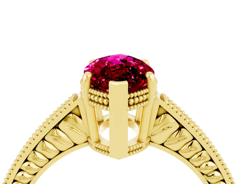 Yellow gold Marquise Cut Garnet Engagement Ring with Milgrain Channel Set Band and Prong Setting_4