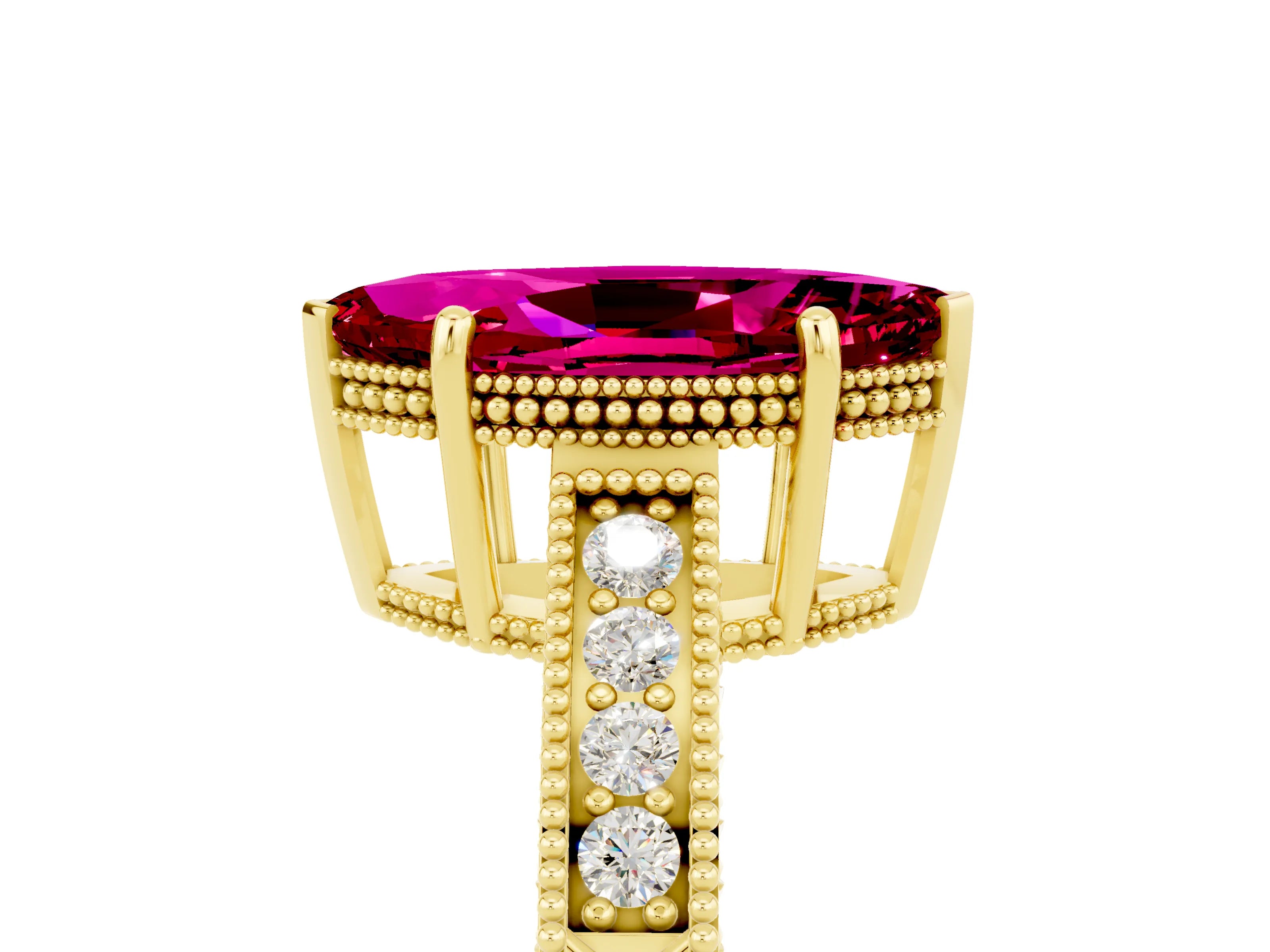 Yellow gold Marquise Cut Garnet Engagement Ring with Milgrain Channel Set Band and Prong Setting_5