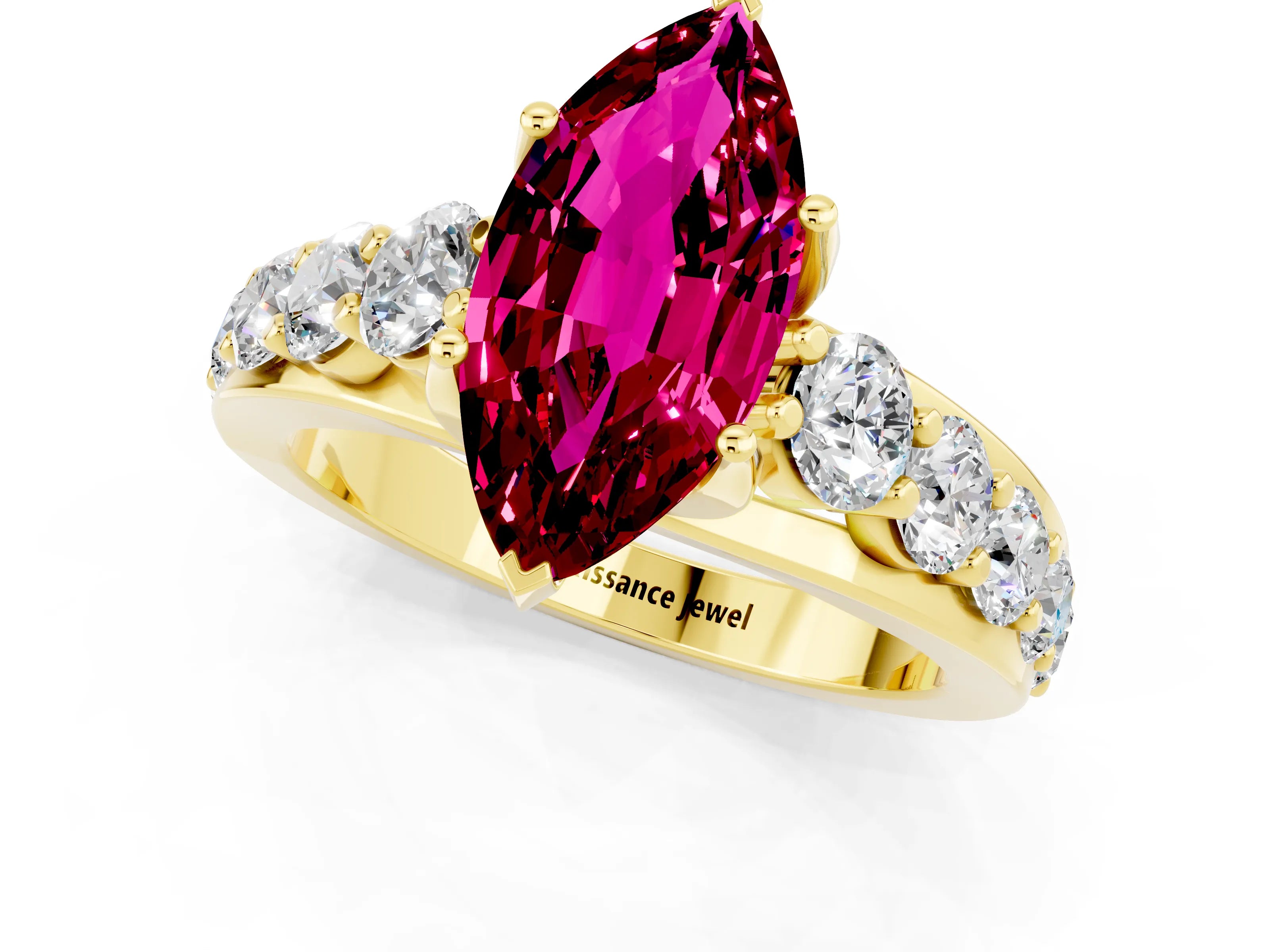 Yellow gold Marquise Cut Garnet Engagement Ring with Pavé Band and Four-Prong Setting_1