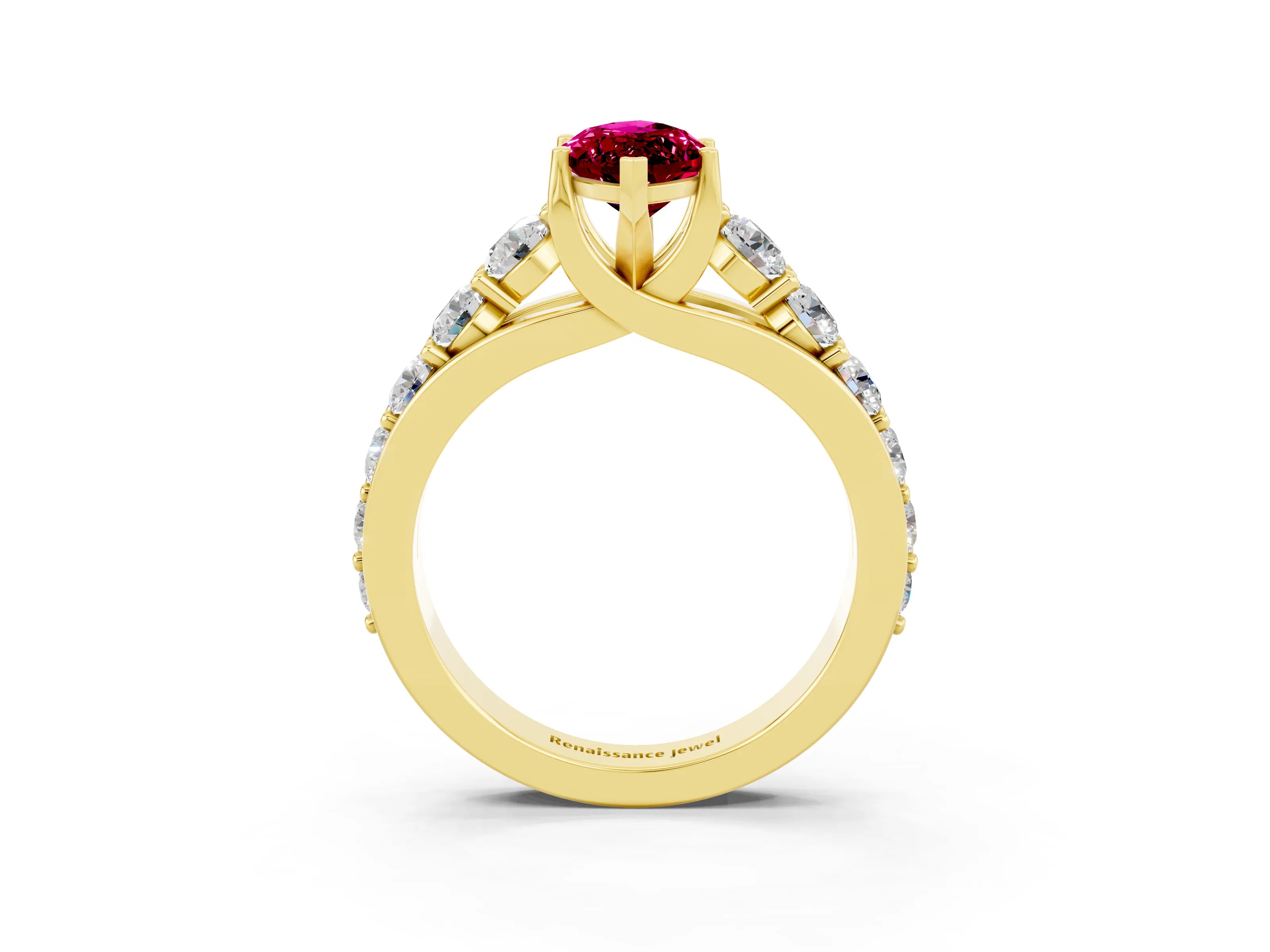 Yellow gold Marquise Cut Garnet Engagement Ring with Pavé Band and Four-Prong Setting_3