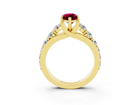 Yellow gold Marquise Cut Garnet Engagement Ring with Pavé Band and Four-Prong Setting_3