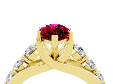 Yellow gold Marquise Cut Garnet Engagement Ring with Pavé Band and Four-Prong Setting_4