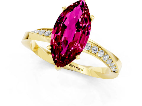 Yellow gold Marquise Cut Garnet Engagement Ring with Side Stone Accents and Four-Prong Setting_28