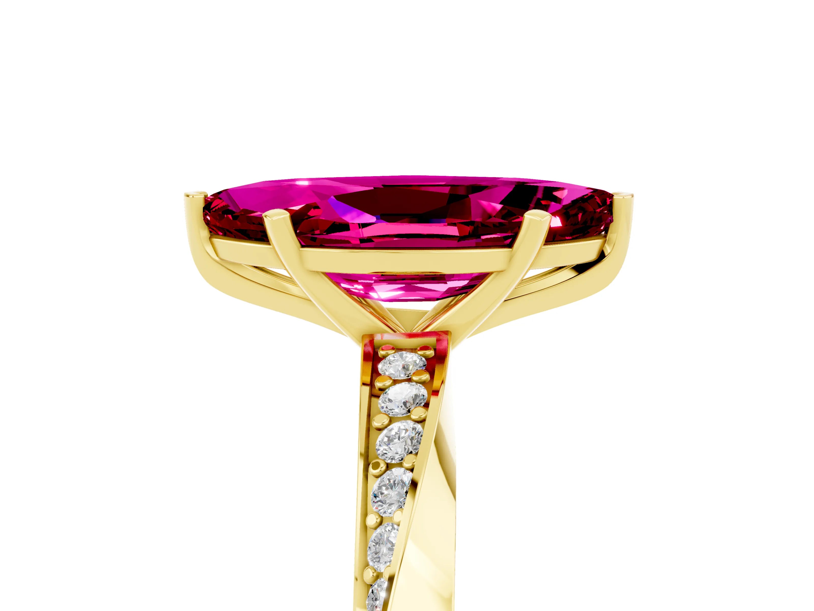 Yellow gold Marquise Cut Garnet Engagement Ring with Side Stone Accents and Four-Prong Setting_32