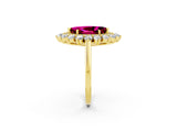 Yellow gold Marquise Cut Garnet Floral Double Halo Engagement Ring with Prong Setting_62