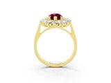 Yellow gold Marquise Cut Garnet Floral Double Halo Engagement Ring with Prong Setting_63