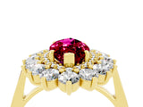 Yellow gold Marquise Cut Garnet Floral Double Halo Engagement Ring with Prong Setting_64