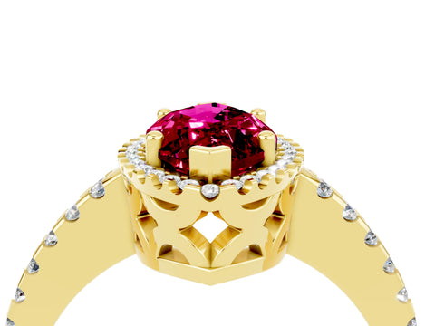 Yellow gold Marquise Cut Garnet Halo Engagement Ring with Pavé Band and Prong Setting_16