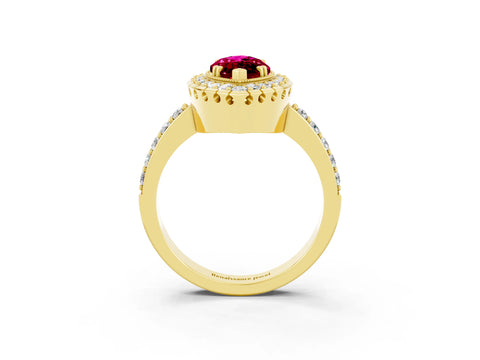 Yellow gold Marquise Cut Garnet Halo Ring with Pavé Band and Prong Setting_3