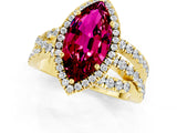 Yellow gold Marquise Cut Garnet Halo Ring with Round Split Shank and Prong Setting_65