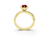 Yellow gold Marquise Cut Garnet Halo Ring with Round Split Shank and Prong Setting_67
