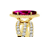 Yellow gold Marquise Cut Garnet Halo Ring with Round Split Shank and Prong Setting_69