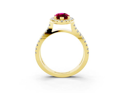 Yellow gold Marquise Cut Garnet Halo Ring with Split Shank Pavé Band and Prong Setting_3