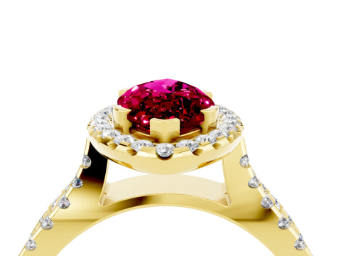 Yellow gold Marquise Cut Garnet Halo Ring with Split Shank Pavé Band and Prong Setting_4