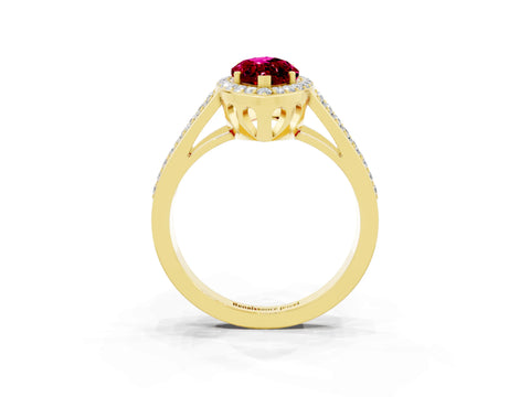 Yellow gold Marquise Cut Garnet Halo Ring with Split Shank U-Prong Band and Four-Prong Setting_3