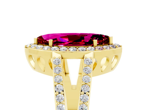 Yellow gold Marquise Cut Garnet Halo Ring with Split Shank U-Prong Band and Four-Prong Setting_5