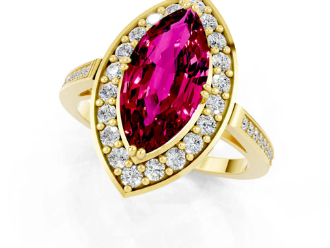 Yellow gold Marquise Cut Garnet Halo Ring with Split Shank and Four-Prong Setting_1