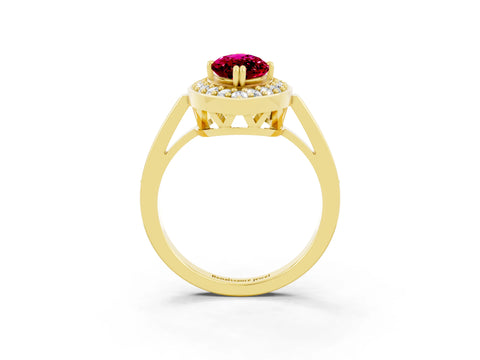 Yellow gold Marquise Cut Garnet Halo Ring with Split Shank and Four-Prong Setting_3