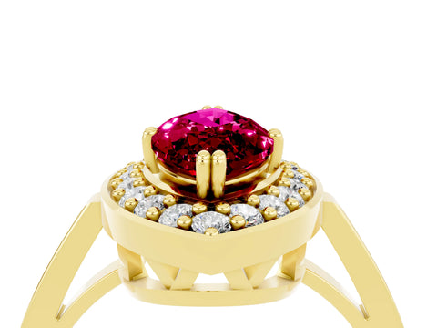 Yellow gold Marquise Cut Garnet Halo Ring with Split Shank and Four-Prong Setting_4