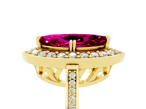Yellow gold Marquise Cut Garnet Halo Ring with Split Shank and Four-Prong Setting_5