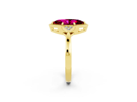 Yellow gold Marquise Cut Garnet Halo Ring with Tapered Band and Four-Prong Setting_2