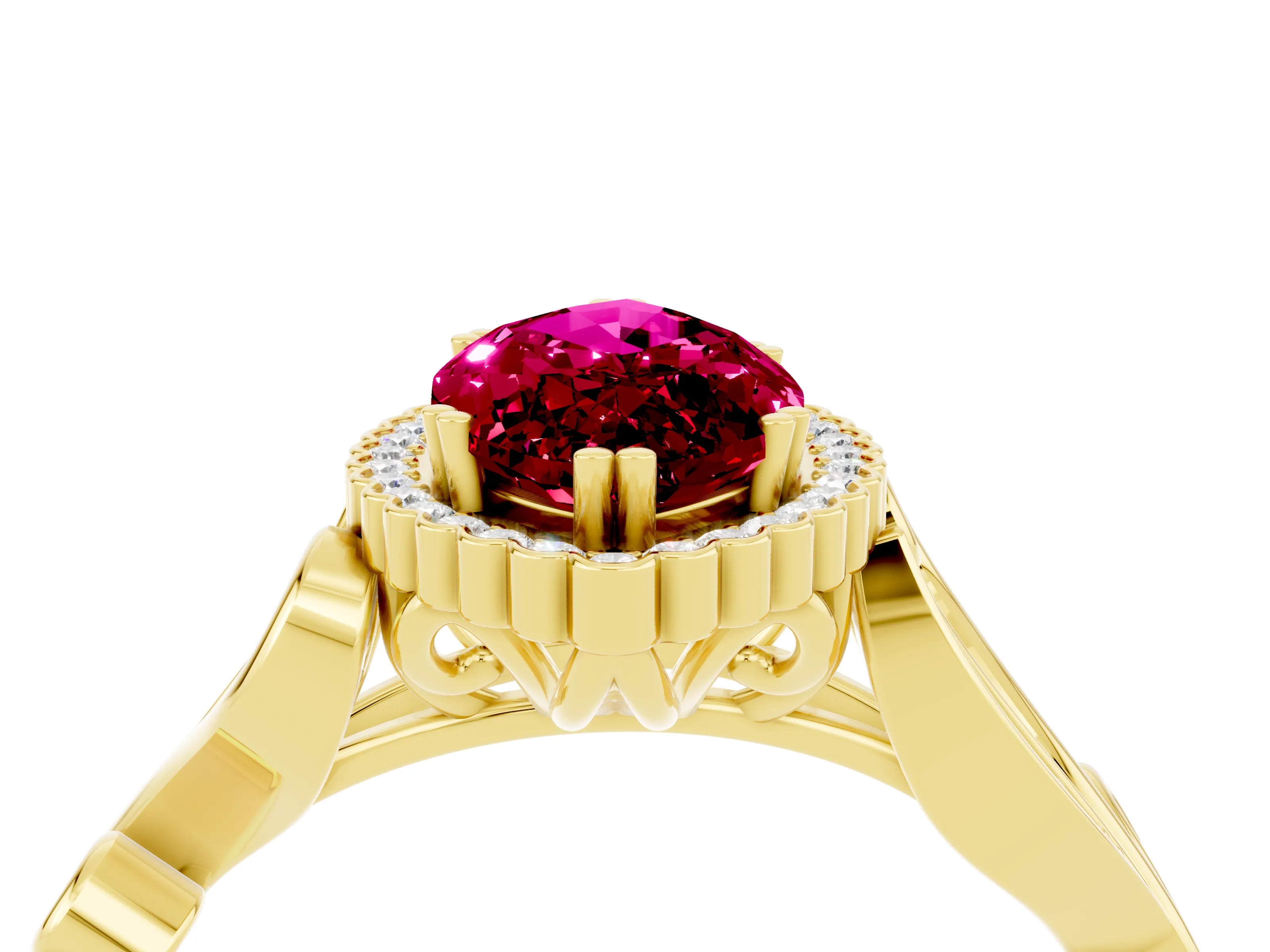 Yellow gold Marquise Cut Garnet Halo Ring with Vintage Split Shank and Four-Prong Setting_4