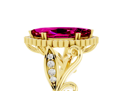 Yellow gold Marquise Cut Garnet Halo Ring with Vintage Split Shank and Four-Prong Setting_5
