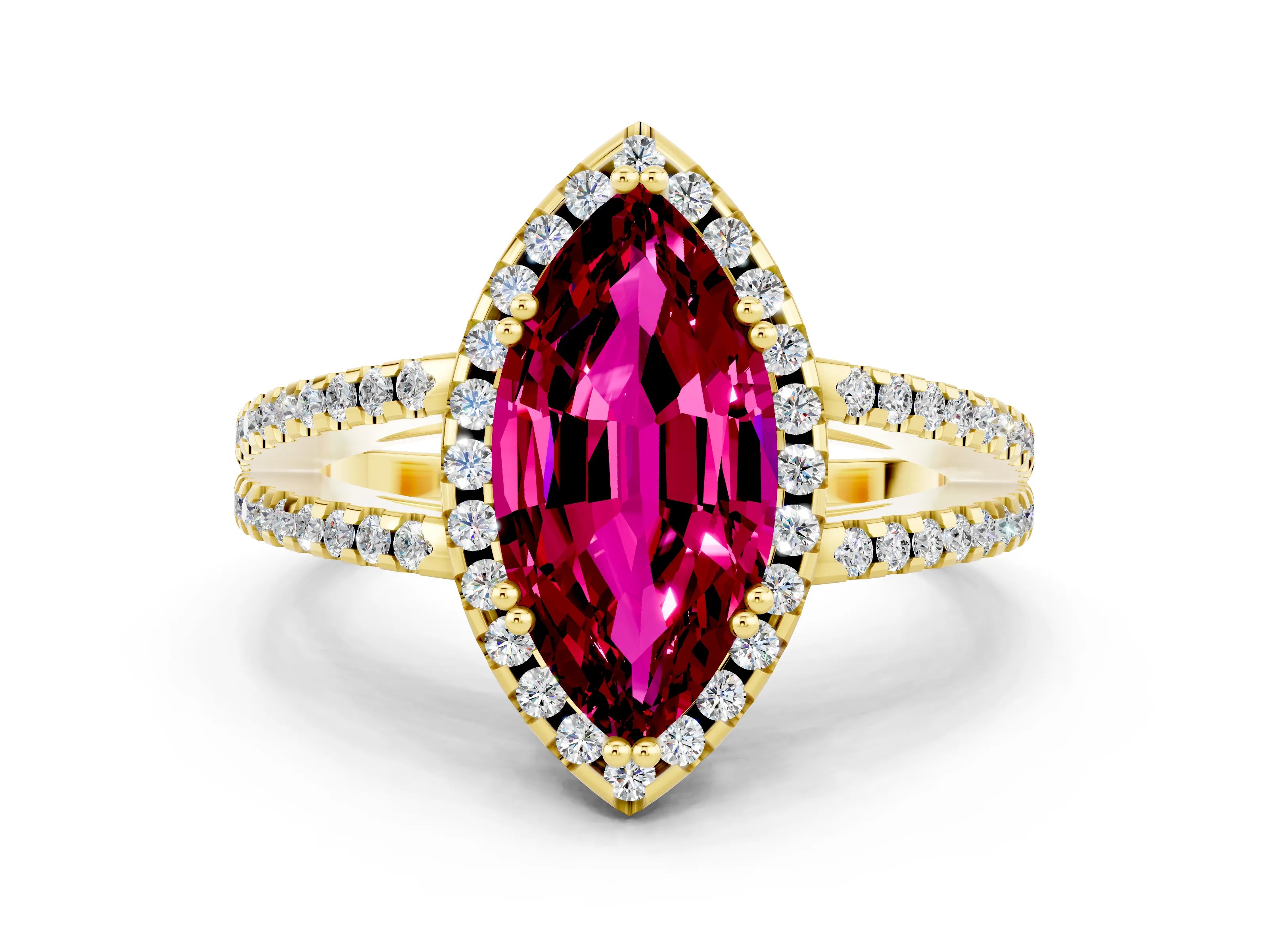 Yellow gold Marquise Cut Garnet Halo Split Shank Engagement Ring_12
