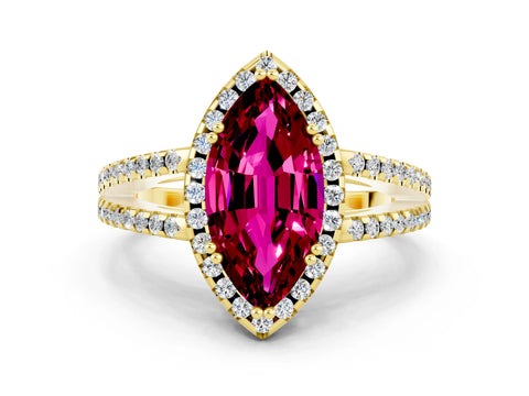 Yellow gold Marquise Cut Garnet Halo Split Shank Engagement Ring_12