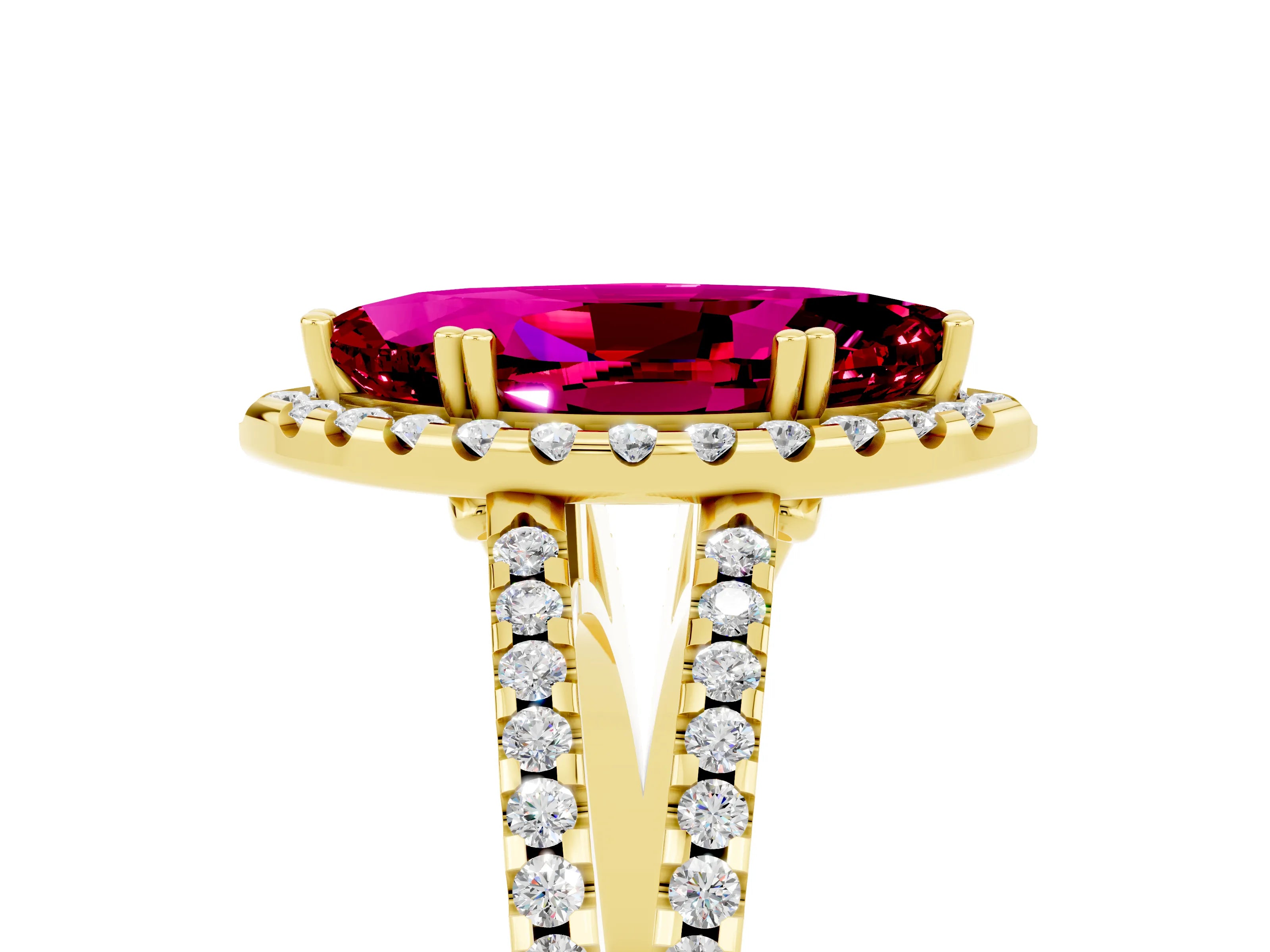 Yellow gold Marquise Cut Garnet Halo Split Shank Engagement Ring_17