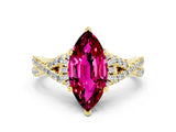 Yellow gold Marquise Cut Garnet Halo Twist Band Solitaire Prong Setting Ring