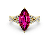 Yellow gold Marquise Cut Garnet  Halo Twist Band Solitaire Prong Setting Ring_24