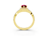 Yellow gold Marquise Cut Garnet  Halo Twist Band Solitaire Prong Setting Ring_27