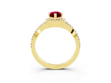 Yellow gold Marquise Cut Garnet Halo Twist Band Solitaire Prong Setting Ring_3