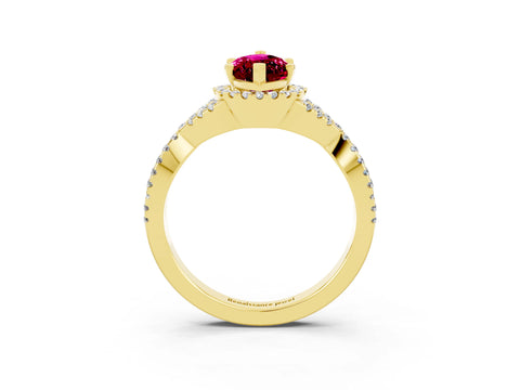 Yellow gold Marquise Cut Garnet Halo Twist Band Solitaire Prong Setting Ring_3